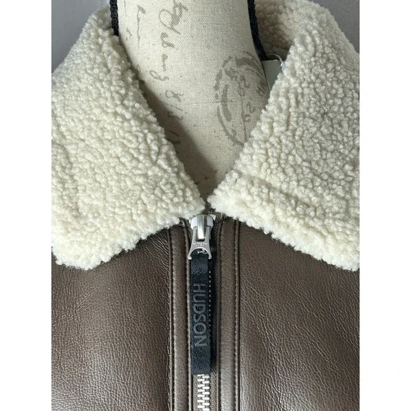 Hudson Jeans Faux Brown Shearling-Collar Bomber Jacket XL. NWT $238.00 - Picture 4 of 9
